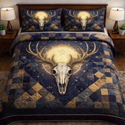 Nature Antlers 3 Piece Quilted Bedding Set Gift For Nature Lovers