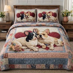 French Bulldog 3 Piece Quilted Bedding Set Gift For Dog Lovers