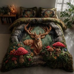 Silent Stag Deer 3 Piece Quilted Bedding Set Gift For Hunters