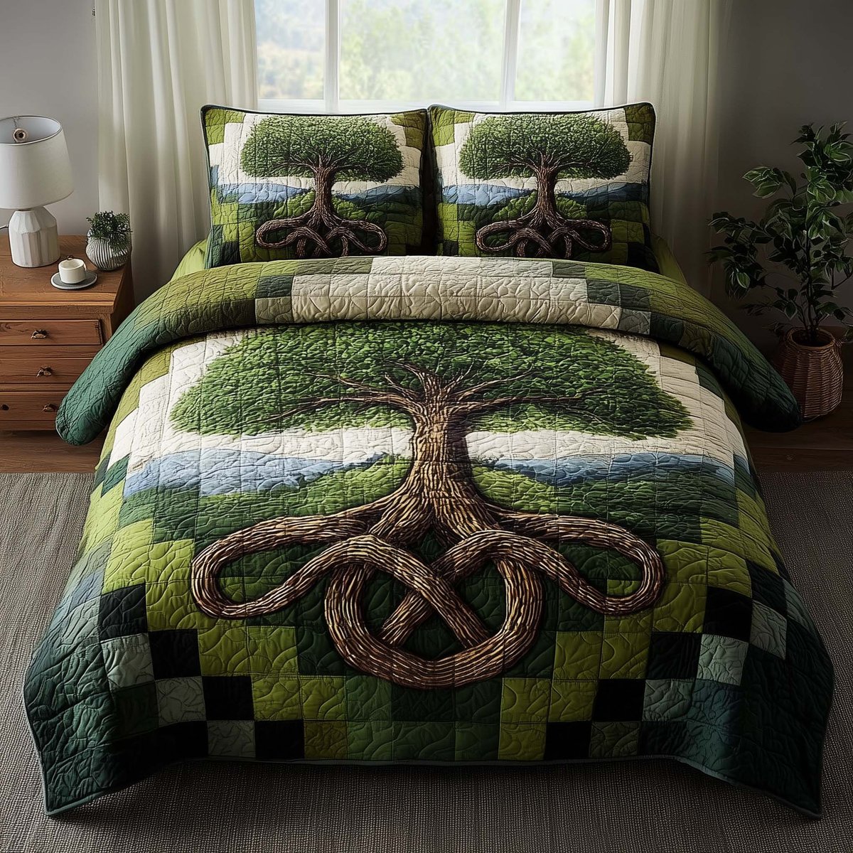 Celestial Tree 3 Piece Quilted Bedding Set Gift For Nature Lovers