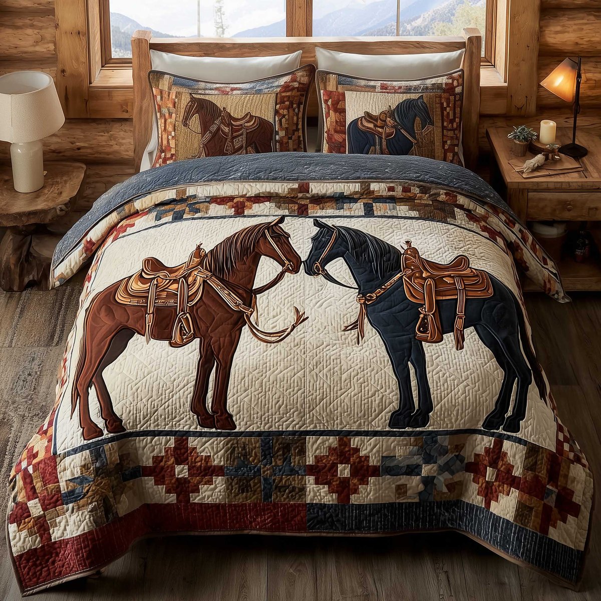 Prairie Horse 3 Piece Quilted Bedding Set Gift For Horse Lovers