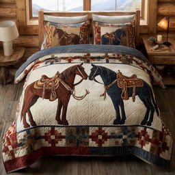 Prairie Horse 3 Piece Quilted Bedding Set Gift For Horse Lovers