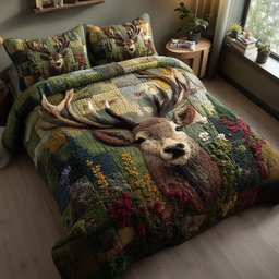 Silent Stag Deer 3 Piece Quilted Bedding Set Gift For Hunters