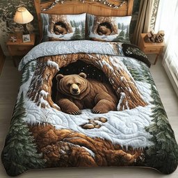Mountain Love Bear 3 Piece Quilted Bedding Set Gift For Nature Lovers