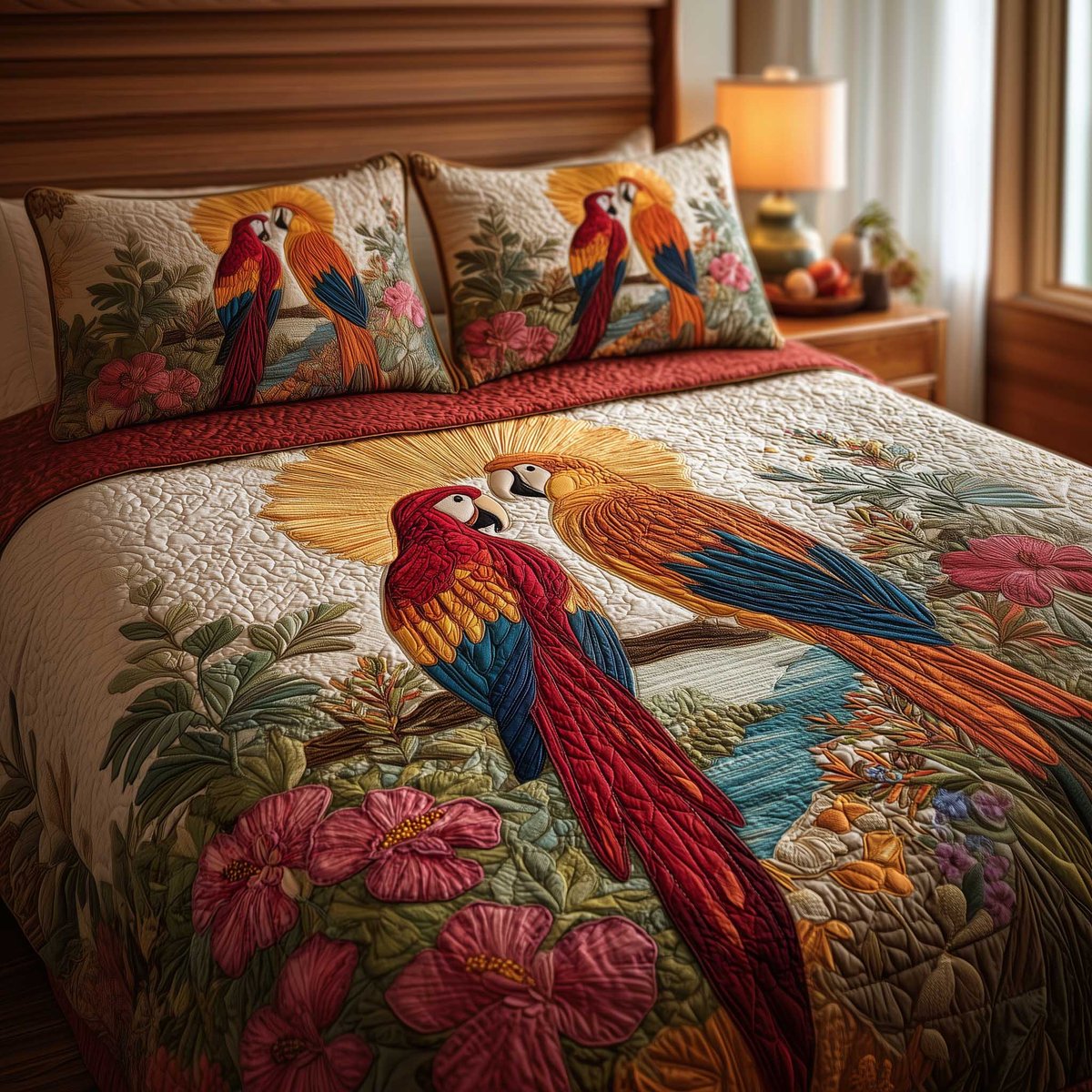 Parrot Love 3 Piece Quilted Bedding Set Gift For Home Decor Lovers