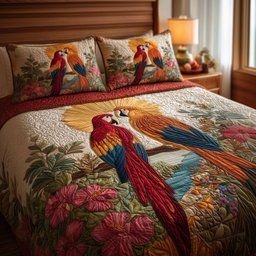 Parrot Love 3 Piece Quilted Bedding Set Gift For Home Decor Lovers