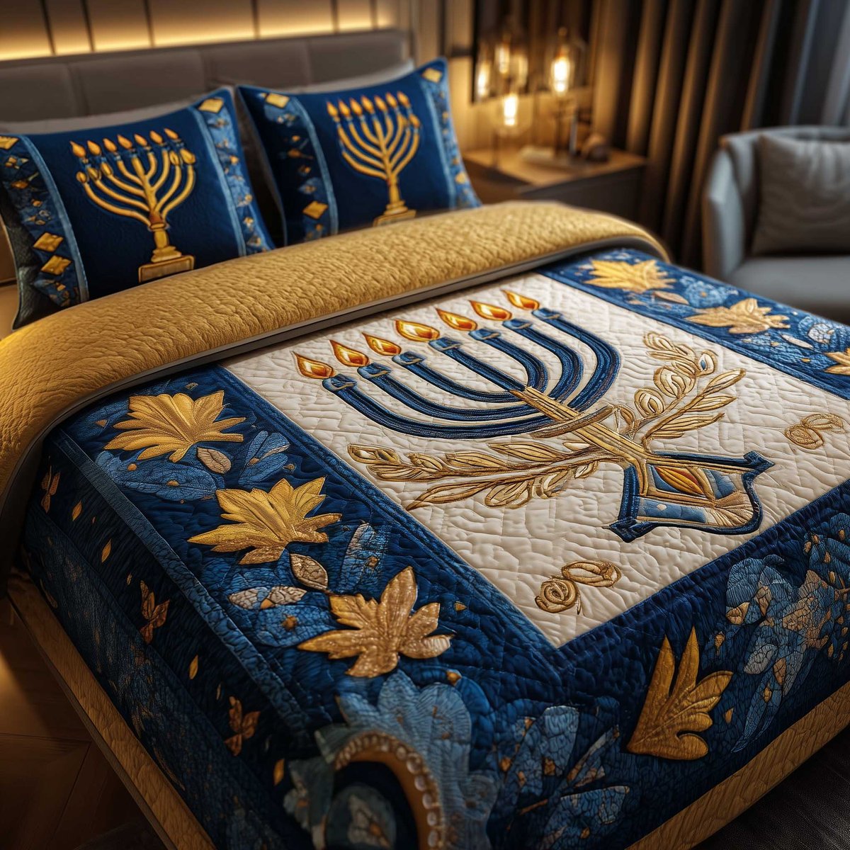 David Emblem 3 Piece Quilted Bedding Set Gift For Home Decor Lovers