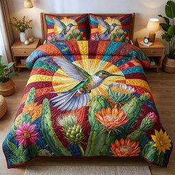 Garden Sprite Hummingbird 3 Piece Quilted Bedding Set Gift For Flower Lovers