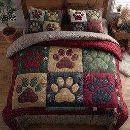Cozy Paws 3 Piece Quilted Bedding Set Gift For Dog Lovers