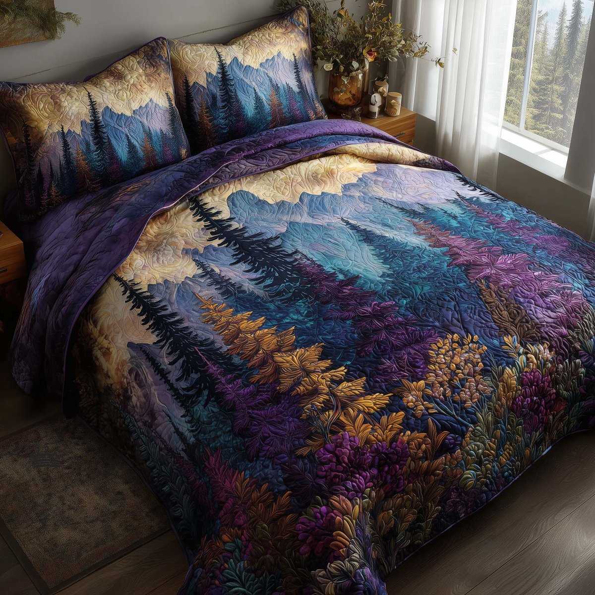 Timber Whisper 3 Piece Quilted Bedding Set Gift For Nature Lovers