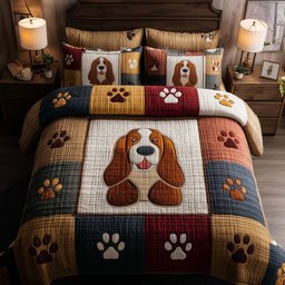 Basset Hound Paws Dog 3 Piece Quilted Bedding Set Gift For Dog Lovers