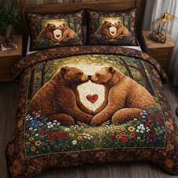 Woodland Promise Bear 3 Piece Quilted Bedding Set Gift For Nature Lovers