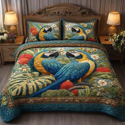 Jungle Pair 3 Piece Quilted Bedding Set Gift For Bird Lovers