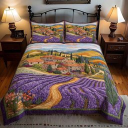 Lavender Village 3 Piece Quilted Bedding Set Gift For Flower Lovers