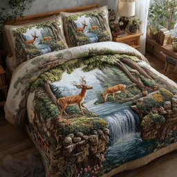 Deer Couple 3 Piece Quilted Bedding Set Gift For Hunters