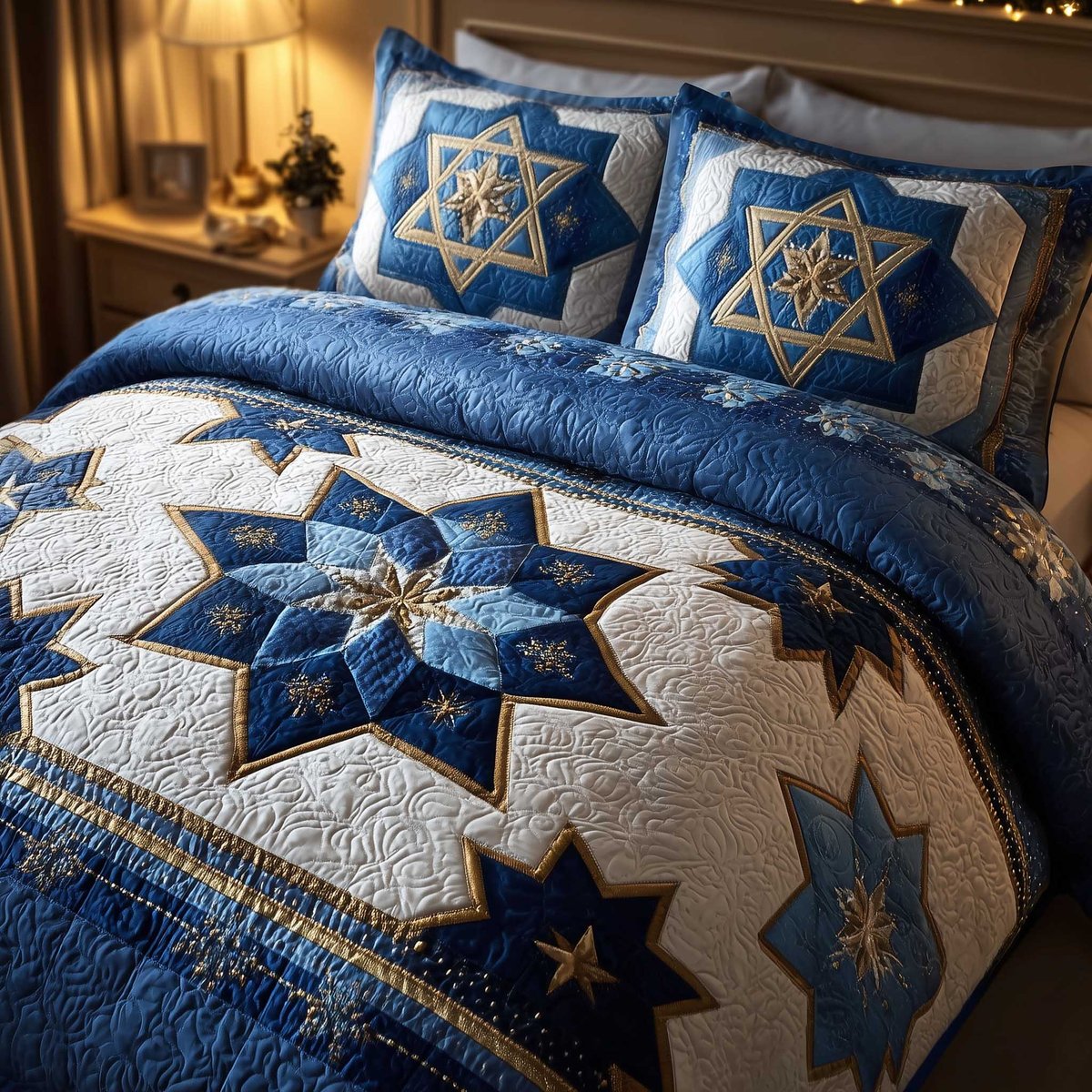 Star of David 3 Piece Quilted Bedding Set Gift For Home Decor Lovers