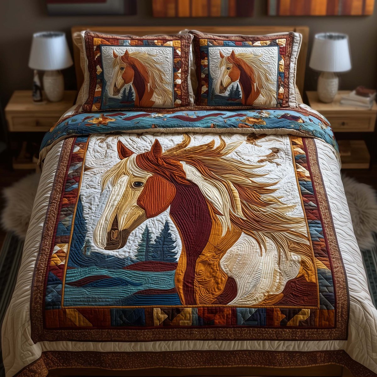 Majestic Force Horse 3 Piece Quilted Bedding Set Gift For Horse Lovers