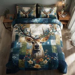 Silent Stag Deer 3 Piece Quilted Bedding Set Gift For Hunters