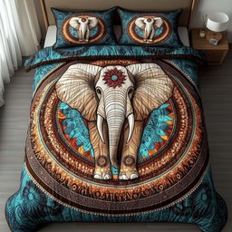 Elephant Harmony 3 Piece Quilted Bedding Set Gift For Elephant Lovers