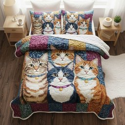 Playful Kittens Cat 3 Piece Quilted Bedding Set Gift For Cat Lovers