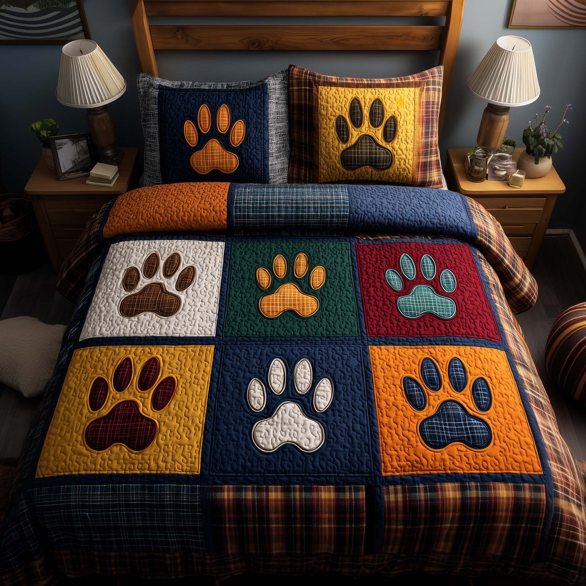Fluffy Paws Dog 3 Piece Quilted Bedding Set Gift For Dog Lovers