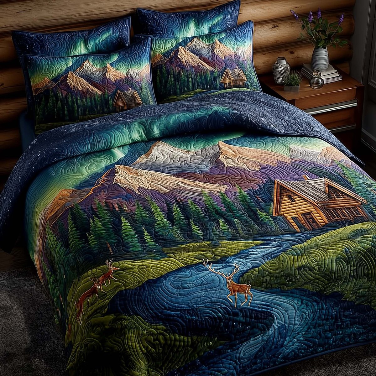 Northern Calm 3 Piece Quilted Bedding Set Gift For Home Decor Lovers