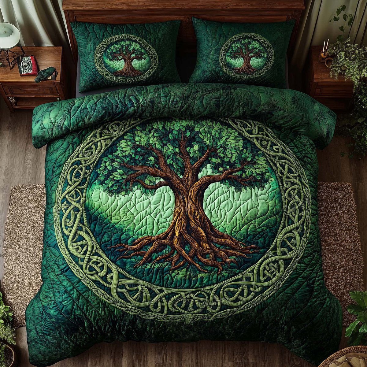 Tree of Life 3 Piece Quilted Bedding Set Gift For Home Decor Lovers
