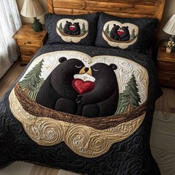 Mountain Love Bear 3 Piece Quilted Bedding Set Gift For Nature Lovers