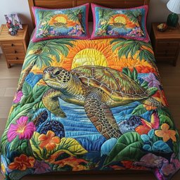 Charming Turtle Nautical 3 Piece Quilted Bedding Set Gift For Turtle Lovers