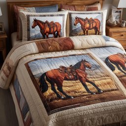 Prairie Horse 3 Piece Quilted Bedding Set Gift For Horse Lovers