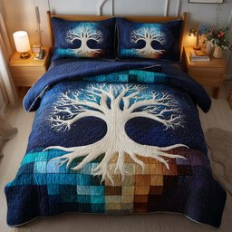 Tree of Life 3 Piece Quilted Bedding Set Gift For Nature Lovers