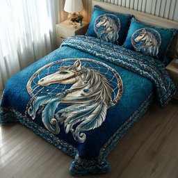 Prairie Horse 3 Piece Quilted Bedding Set Gift For Horse Lovers