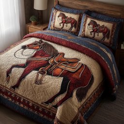 Prairie Horse 3 Piece Quilted Bedding Set Gift For Horse Lovers