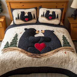 Mountain Love Bear 3 Piece Quilted Bedding Set Gift For Nature Lovers