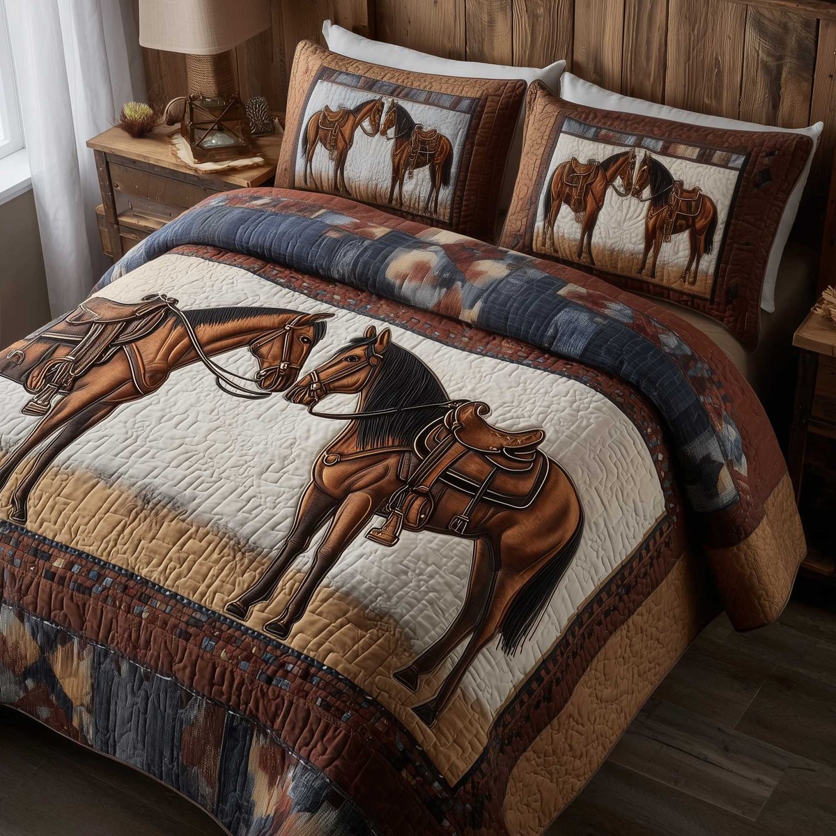 Prairie Horse 3 Piece Quilted Bedding Set Gift For Horse Lovers
