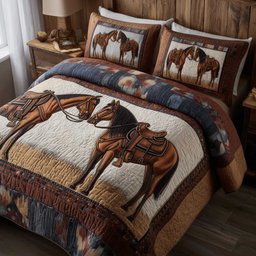 Prairie Horse 3 Piece Quilted Bedding Set Gift For Horse Lovers