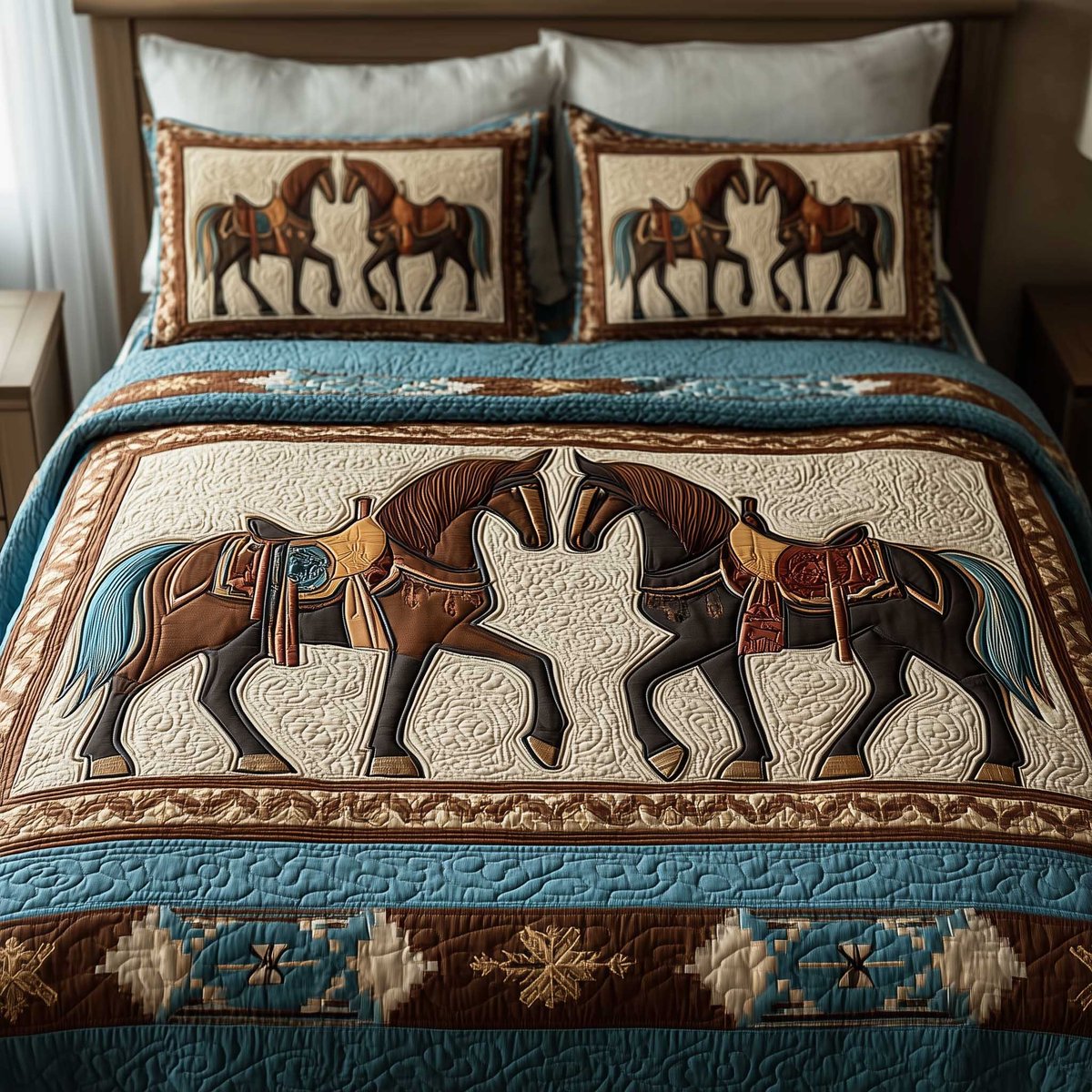 Prairie Horse 3 Piece Quilted Bedding Set Gift For Horse Lovers
