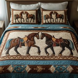 Prairie Horse 3 Piece Quilted Bedding Set Gift For Horse Lovers