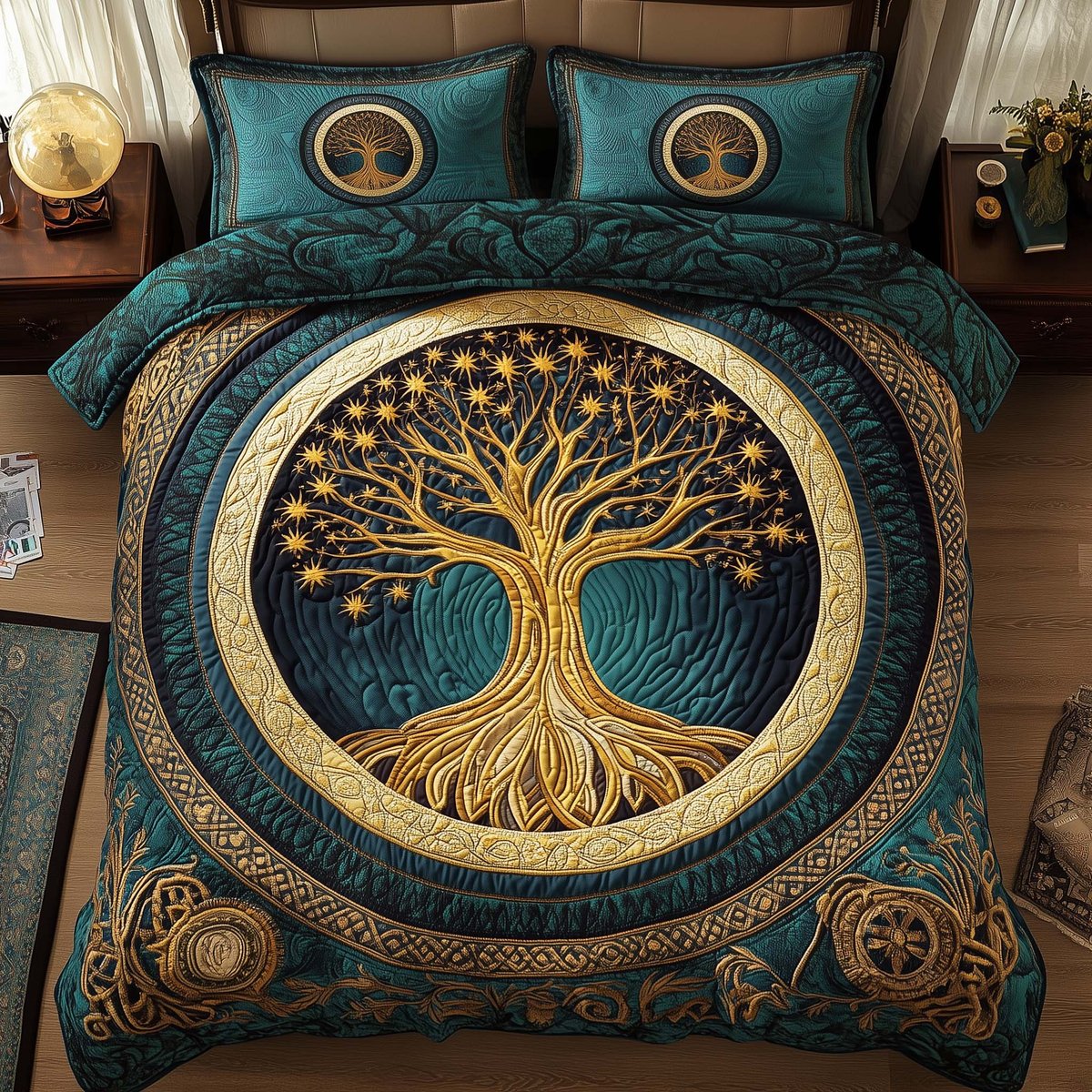 Tree of Life 3 Piece Quilted Bedding Set Gift For Home Decor Lovers