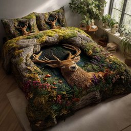 Silent Stag Deer 3 Piece Quilted Bedding Set Gift For Hunters
