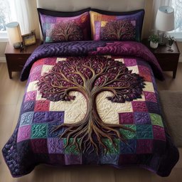 Tree of Life 3 Piece Quilted Bedding Set Gift For Nature Lovers