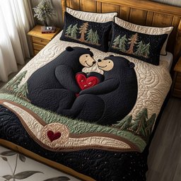 Mountain Love Bear 3 Piece Quilted Bedding Set Gift For Nature Lovers