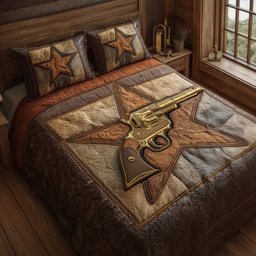 Western Star Cowboy 3 Piece Quilted Bedding Set Gift For Western Lovers