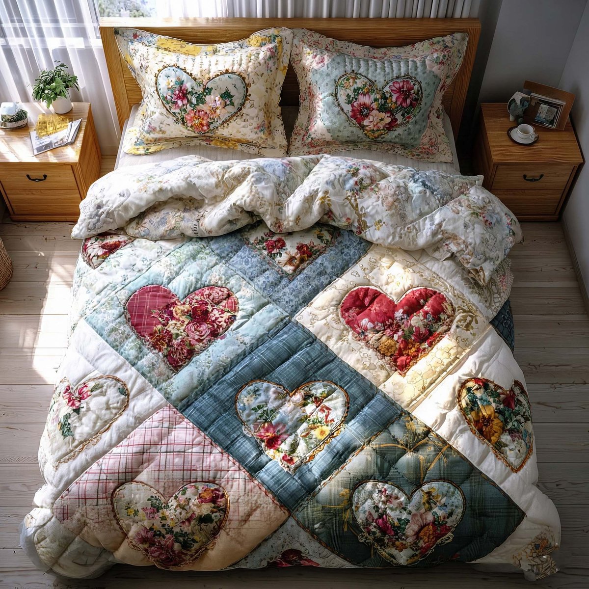 Spring Patch 3 Piece Quilted Bedding Set Gift For Flower Lovers