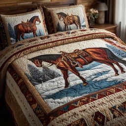 Prairie Horse 3 Piece Quilted Bedding Set Gift For Horse Lovers