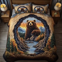 Canyon Bear 3 Piece Quilted Bedding Set Gift For Bear Lovers