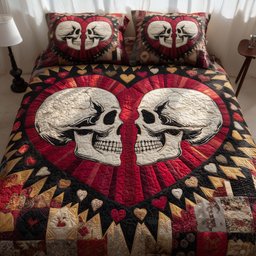 Til Death Do US Part 3 Piece Quilted Bedding Set Gift For Gothic Decor Lovers