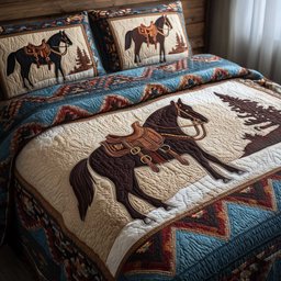 Prairie Horse 3 Piece Quilted Bedding Set Gift For Horse Lovers