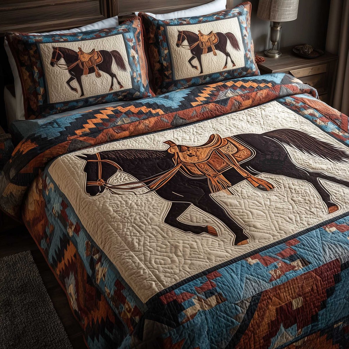 Horse Spirit 3 Piece Quilted Bedding Set Gift For Horse Lovers