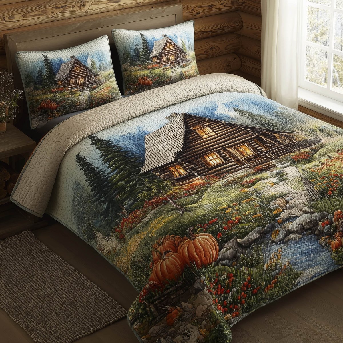 Meadow Cabin 3 Piece Quilted Bedding Set Gift For Flower Lovers